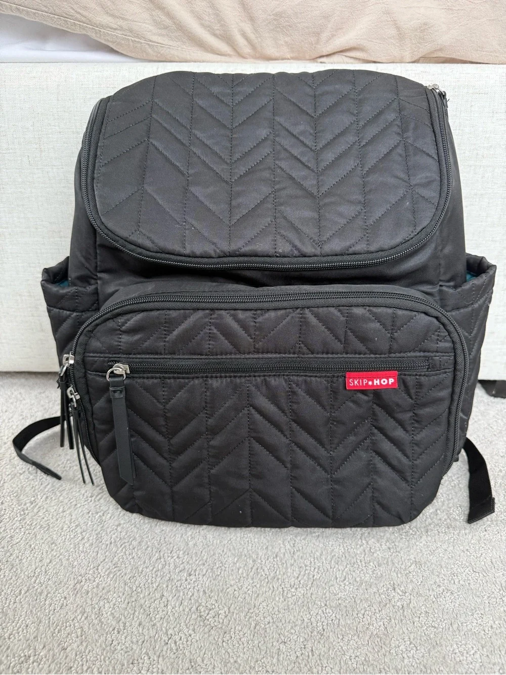 Skip Hop Black Quilted Backpack with Multiple Pockets